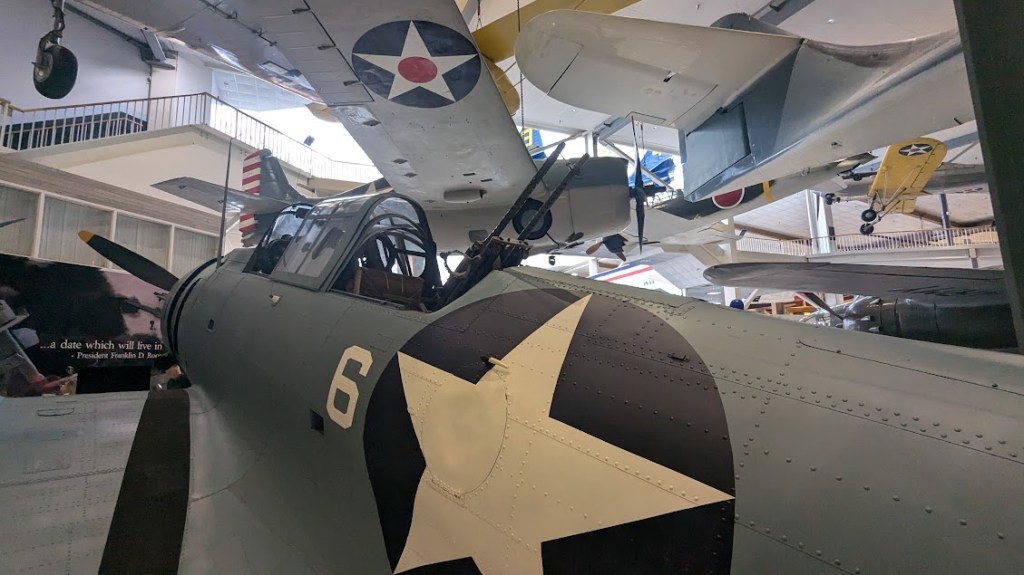 Shot of a Dauntless bomber's cockpit, demonstrating guns 