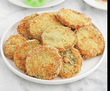 A plate of fried green tomatoes. That's enough for me, where's everyone else's?