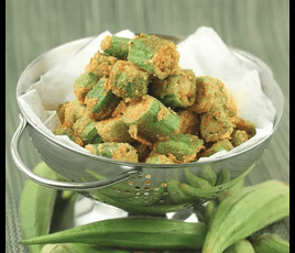 Fried okra in a dish