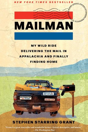 Book cover of "Mailman", featuring a pickup truck laden with parcels